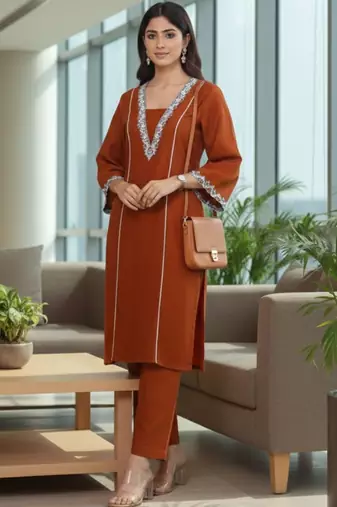 Women Ethnic Motifs Embroidered Regular Thread Work Kurta with Trousers