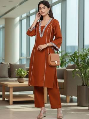 Women Ethnic Motifs Embroidered Regular Thread Work Kurta with Trousers 6