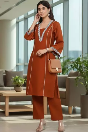 Women Ethnic Motifs Embroidered Regular Thread Work Kurta with Trousers
