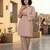 Peach-Coloured Floral Embroidered Shirt Collar Thread Work Kurta With Trousers