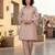 Peach-Coloured Floral Embroidered Shirt Collar Thread Work Kurta With Trousers