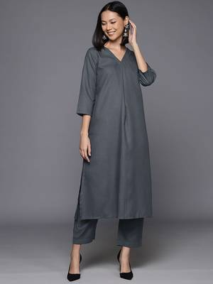 V Neck A-Line Kurta With Trouser 1