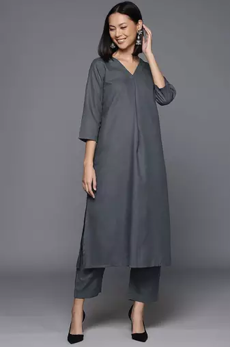 V Neck A-Line Kurta With Trouser