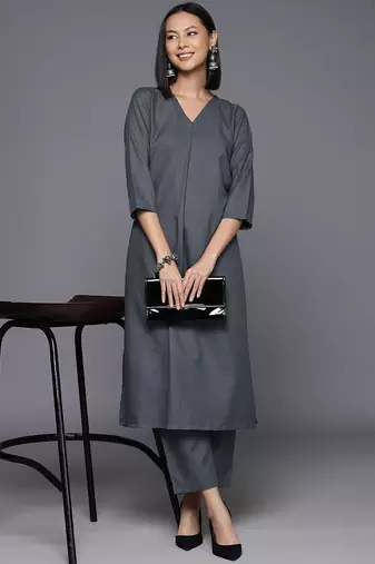 V Neck A-Line Kurta With Trouser