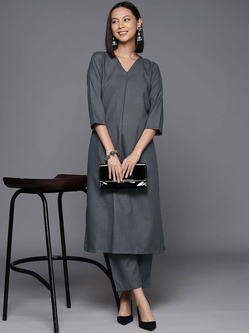 V Neck A-Line Kurta With Trouser