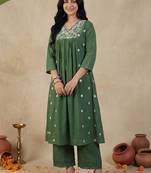 Green Embroidered A-line Kurta Palazzos Set