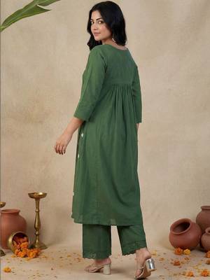 Green Embroidered A-line Kurta Palazzos Set 4