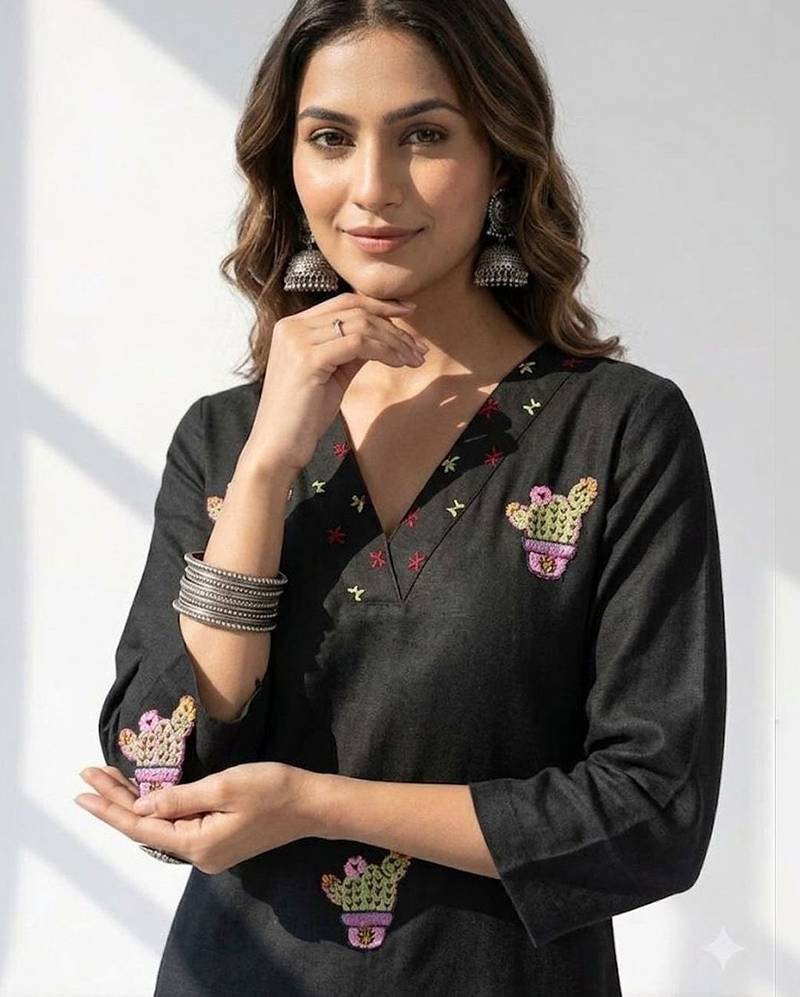 Women Ethnic Motifs Embroidered Regular Thread Work Kurta with Trousers