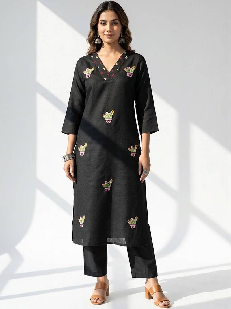 Women Ethnic Motifs Embroidered Regular Thread Work Kurta with Trousers