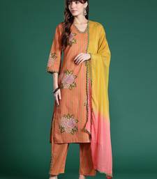 Striped Beads & Stones Pure Cotton Kurta With Trousers & Dupatta