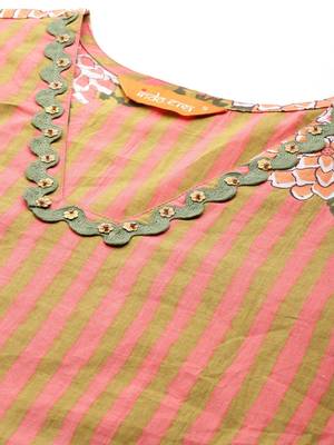 Striped Beads & Stones Pure Cotton Kurta With Trousers & Dupatta 2