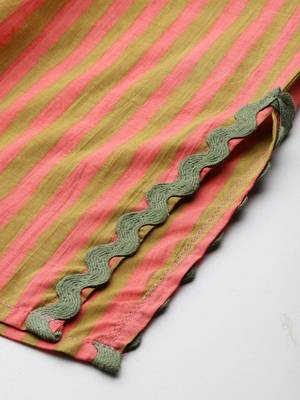 Striped Beads & Stones Pure Cotton Kurta With Trousers & Dupatta 8