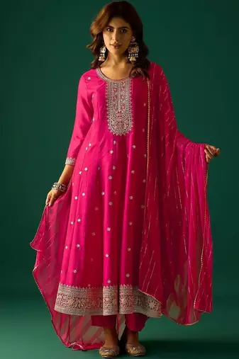 Women Ethnic Motifs Embroidered Panelled Kurta with Trousers & Dupatta