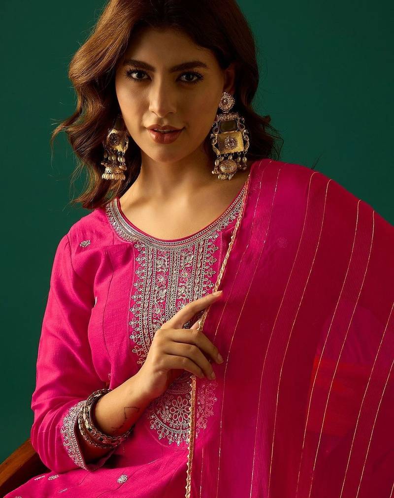 Women Ethnic Motifs Embroidered Panelled Kurta with Trousers & Dupatta