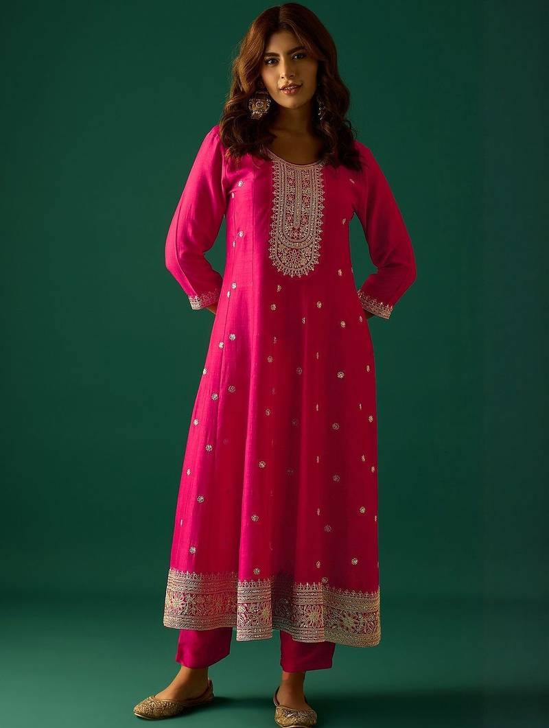 Women Ethnic Motifs Embroidered Panelled Kurta with Trousers & Dupatta
