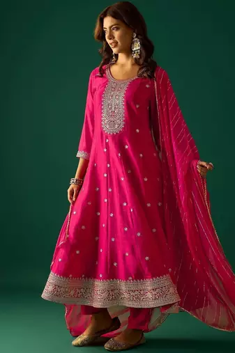Women Ethnic Motifs Embroidered Panelled Kurta with Trousers & Dupatta