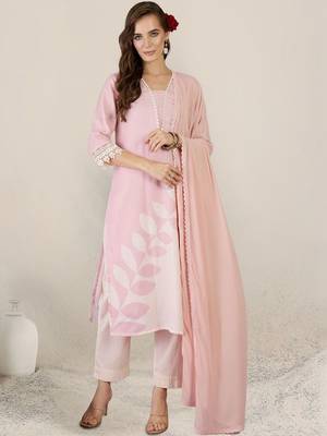 Women Floral Printed Regular Thread Work Linen Kurta with Trousers & With Dupatta 2