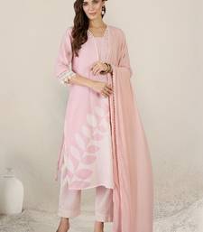 Women Floral Printed Regular Thread Work Linen Kurta with Trousers & With Dupatta