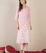 Women Floral Printed Regular Thread Work Linen Kurta with Trousers & With Dupatta