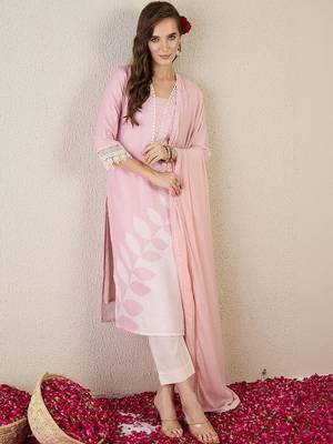 Women Floral Printed Regular Thread Work Linen Kurta with Trousers & With Dupatta 5