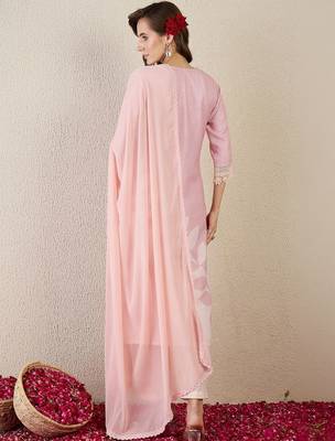 Women Floral Printed Regular Thread Work Linen Kurta with Trousers & With Dupatta 6