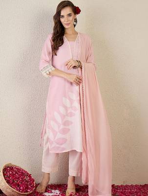 Women Floral Printed Regular Thread Work Linen Kurta with Trousers & With Dupatta 7