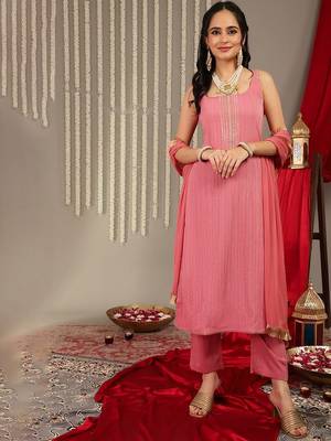 Striped Gotta Patti Kurta & Trousers With Dupatta 1