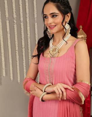 Striped Gotta Patti Kurta & Trousers With Dupatta 2