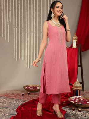 Striped Gotta Patti Kurta & Trousers With Dupatta 4