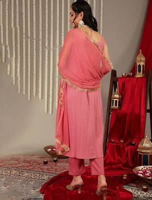 Striped Gotta Patti Kurta & Trousers With Dupatta 6
