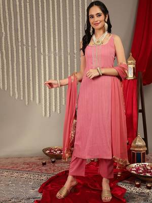 Striped Gotta Patti Kurta & Trousers With Dupatta 7