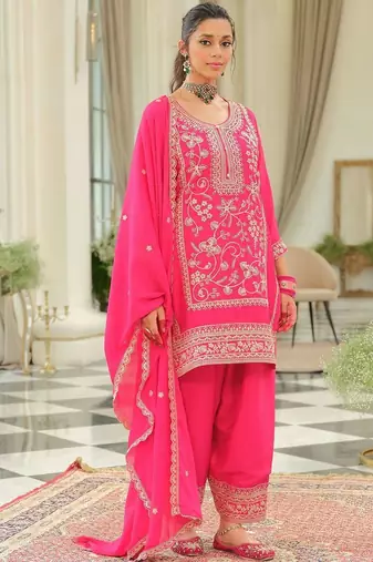 Women Ethnic Motifs Self Design Sequinned Kurta with Patiala & With Dupatta