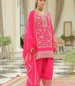 Women Ethnic Motifs Self Design Sequinned Kurta with Patiala & With Dupatta