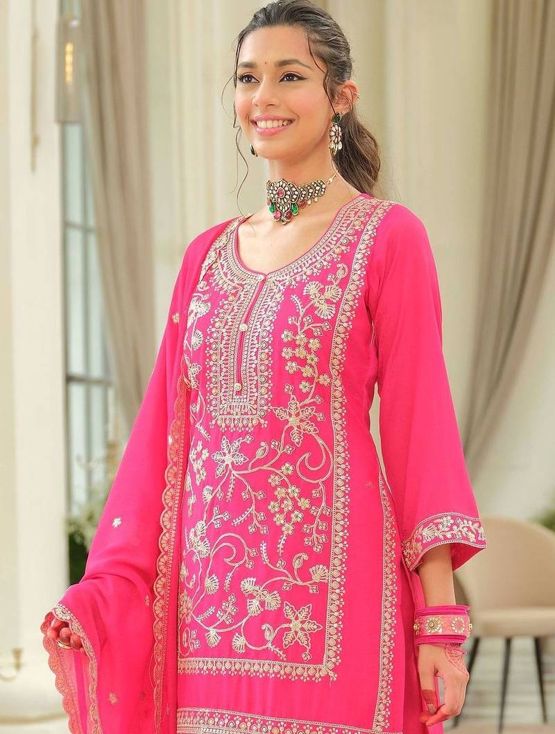 Women Ethnic Motifs Self Design Sequinned Kurta with Patiala & With Dupatta