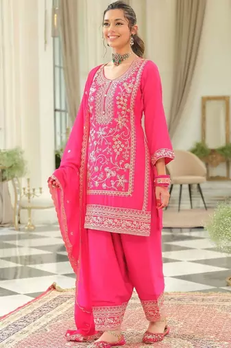 Women Ethnic Motifs Self Design Sequinned Kurta with Patiala & With Dupatta