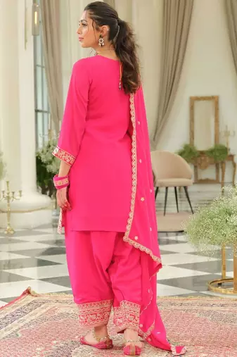 Women Ethnic Motifs Self Design Sequinned Kurta with Patiala & With Dupatta