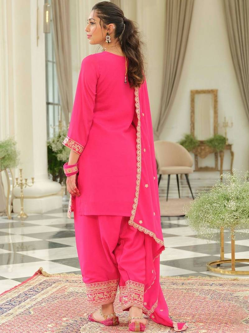 Women Ethnic Motifs Self Design Sequinned Kurta with Patiala & With Dupatta