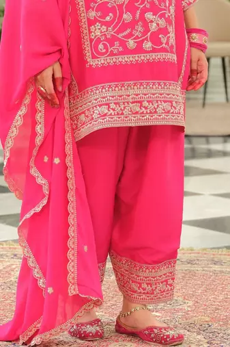 Women Ethnic Motifs Self Design Sequinned Kurta with Patiala & With Dupatta