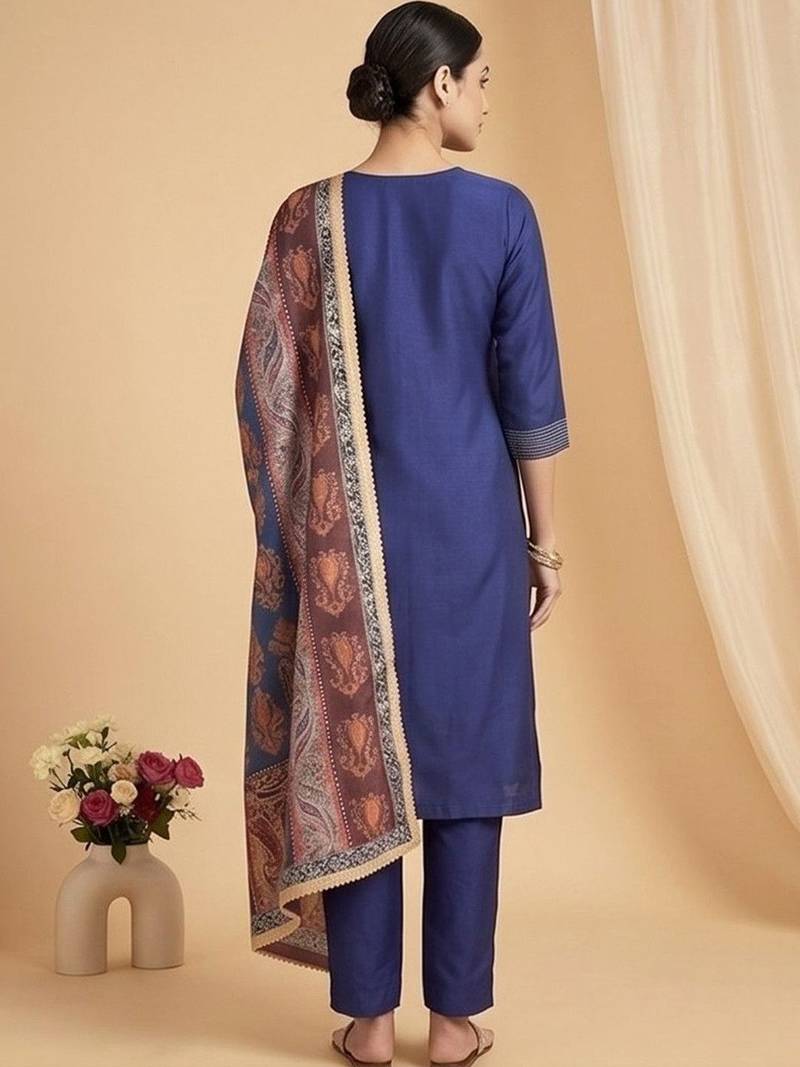 Women Ethnic Motifs Regular Kurta with Trousers & With Dupatta