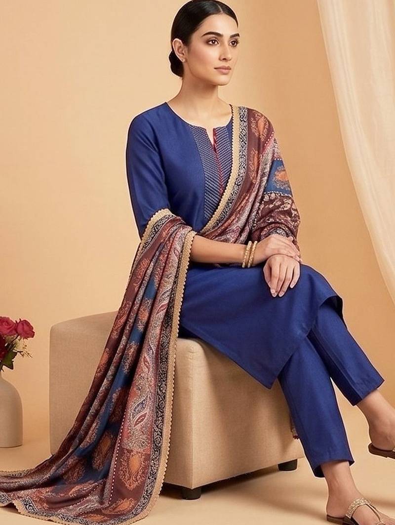 Women Ethnic Motifs Regular Kurta with Trousers & With Dupatta