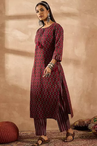 Women Ethnic Motifs Printed Regular Pure Cotton Kurta with Palazzos