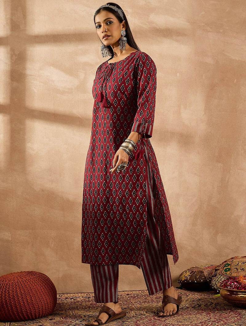 Women Ethnic Motifs Printed Regular Pure Cotton Kurta with Palazzos