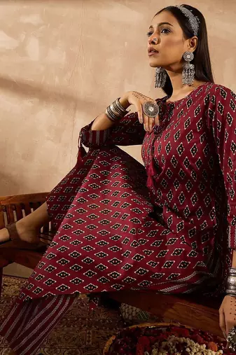 Women Ethnic Motifs Printed Regular Pure Cotton Kurta with Palazzos