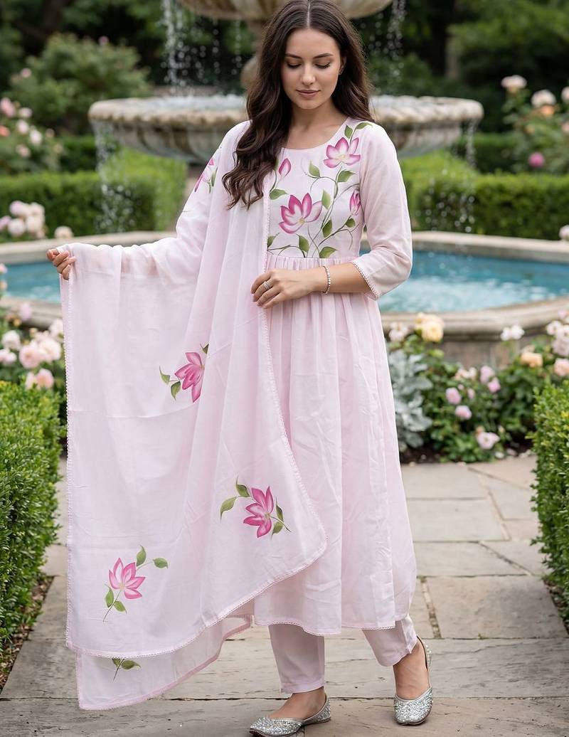 Women Floral Printed Regular Pure Cotton Kurta with Trousers & With Dupatta