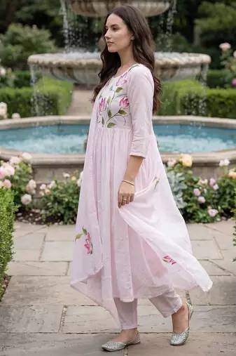 Women Floral Printed Regular Pure Cotton Kurta with Trousers & With Dupatta