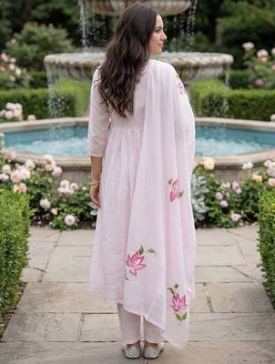 Women Floral Printed Regular Pure Cotton Kurta with Trousers & With Dupatta 4