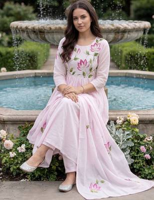 Women Floral Printed Regular Pure Cotton Kurta with Trousers & With Dupatta 5