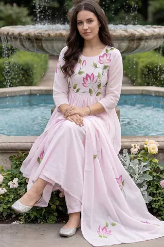 Women Floral Printed Regular Pure Cotton Kurta with Trousers & With Dupatta