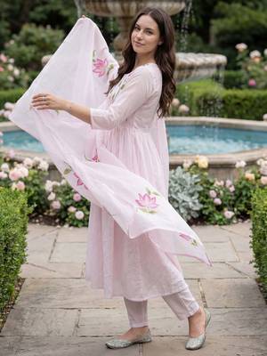 Women Floral Printed Regular Pure Cotton Kurta with Trousers & With Dupatta 6