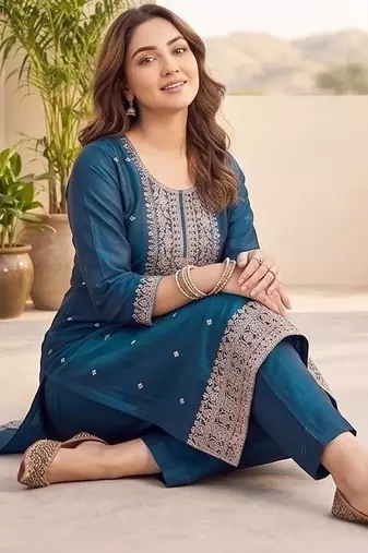 Women Ethnic Motifs Embroidered Regular Thread Work Kurta with Trousers & With Dupatta